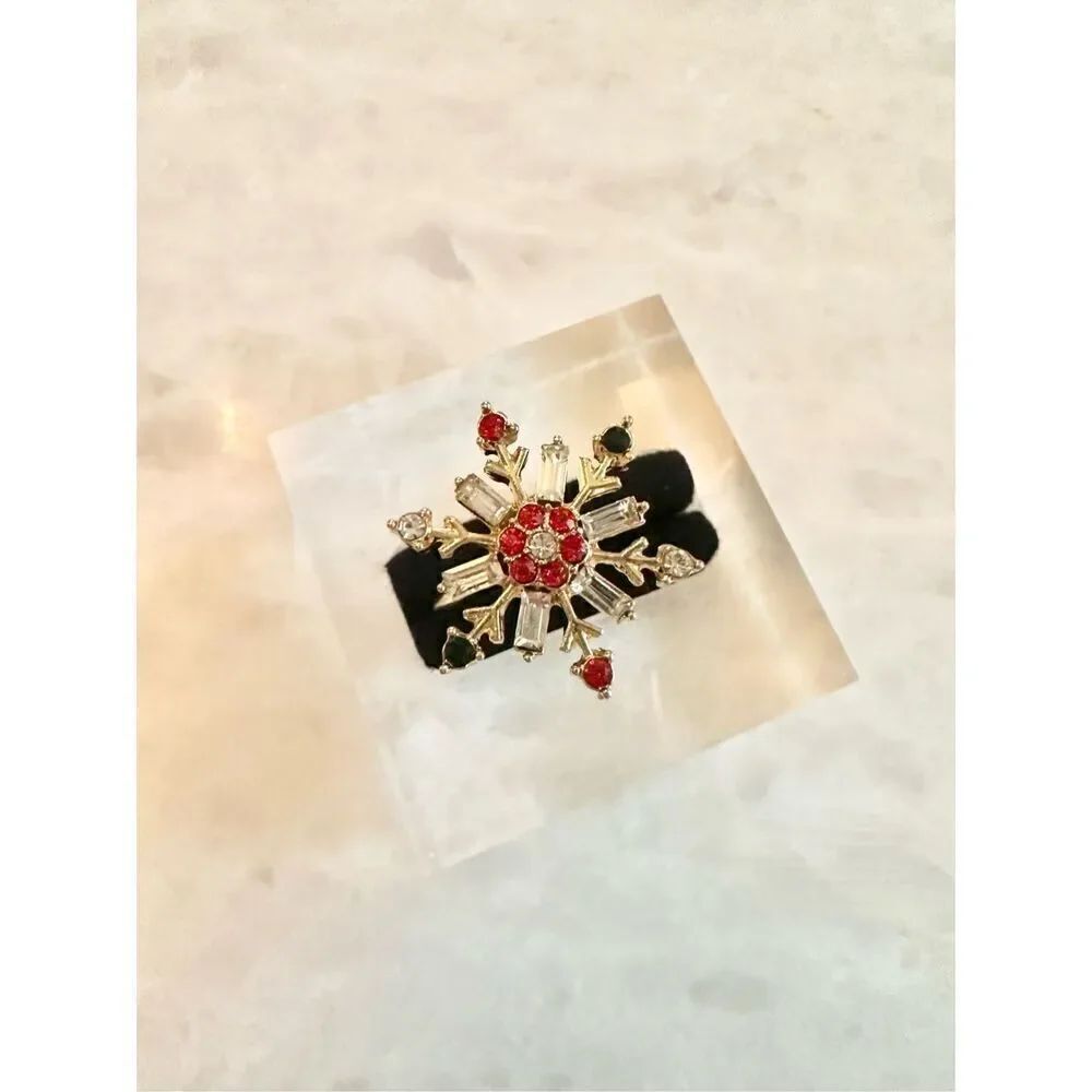 Ruby red snowflake adjustable ring